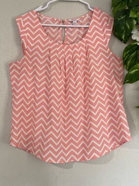 Candie's Blusa Chevron Rosa Sin Mangas Verano Keyhole XL Coral Flowy Top